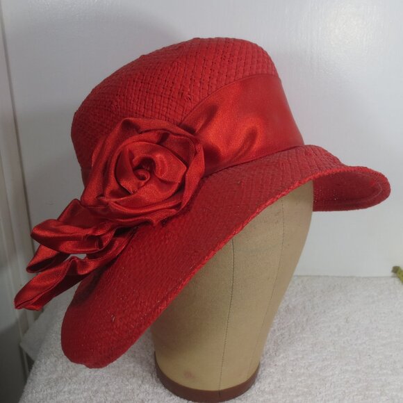 Vanity Faire Hat Solid Red 20s Vintage Woven Couture Handmade Ladies\' Size 7 1/4